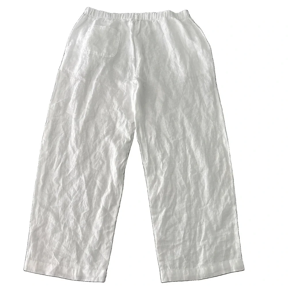 NEW Quince 100% European Linen Pants White L Elastic Waist Womens pull on